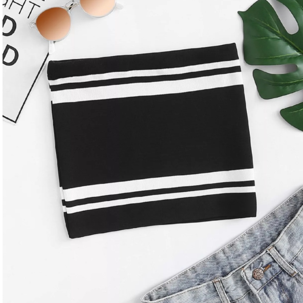 Black and white stripped knit bandeau smallcroptop